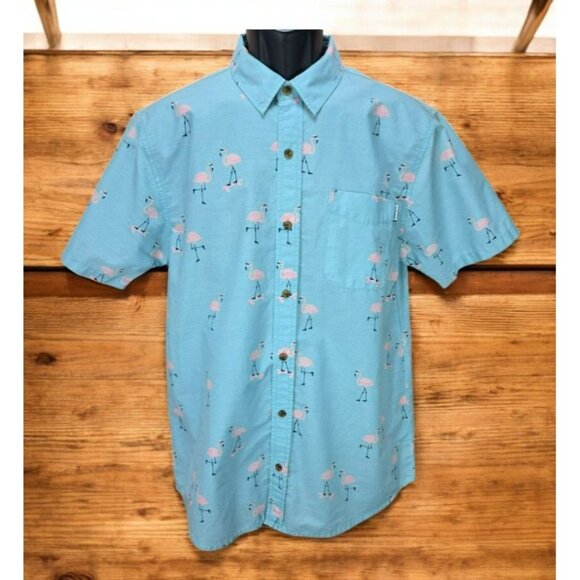Party Pants Mens Flamingo Print Cabana Shirt Medium - Picture 1 of 8